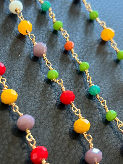 14k Cristal multicolor chain by feet. Cadena 14k de cristal multicolor, por pie. (SBM)