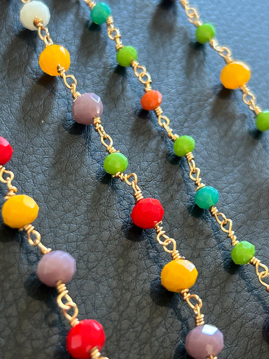 14k Cristal multicolor chain by feet. Cadena 14k de cristal multicolor, por pie. (SBM)