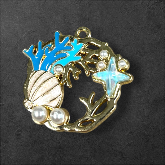 30mm Coral/Shell Star Pendant Qty 2 (29566)