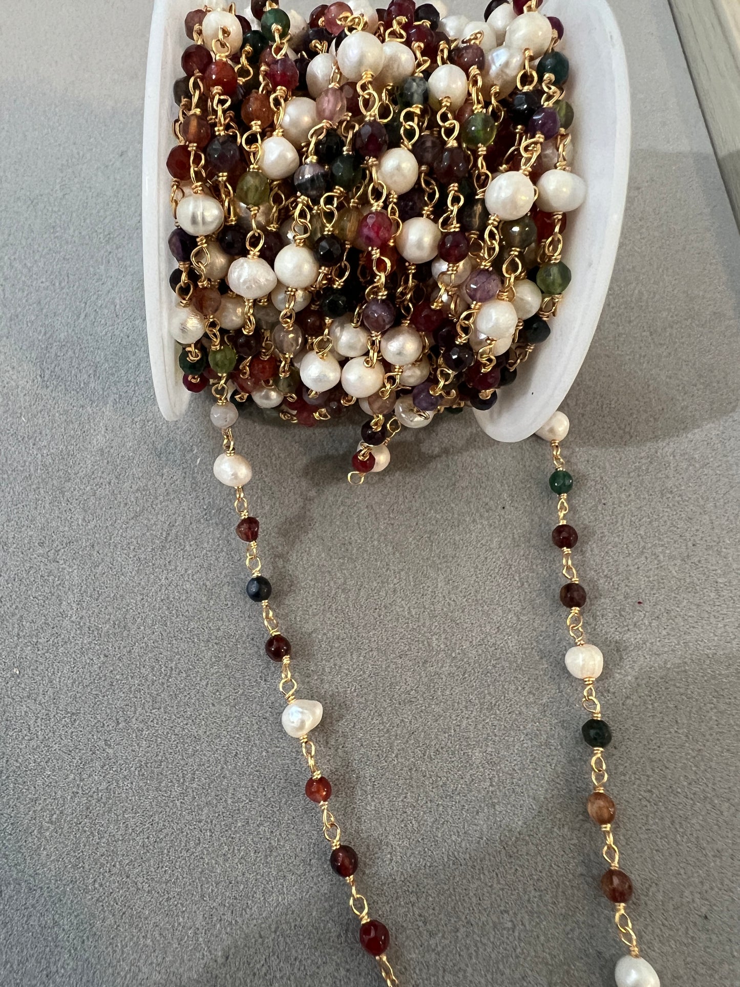 Multicolor Agate W/ Pearl Chain-26890