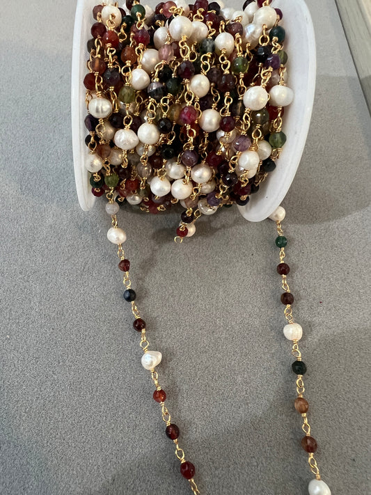 Multicolor Agate W/ Pearl Chain-26890