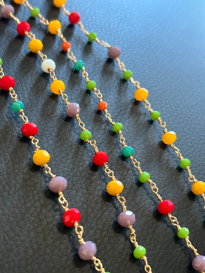 14k Cristal multicolor chain by feet. Cadena 14k de cristal multicolor, por pie. (SBM)