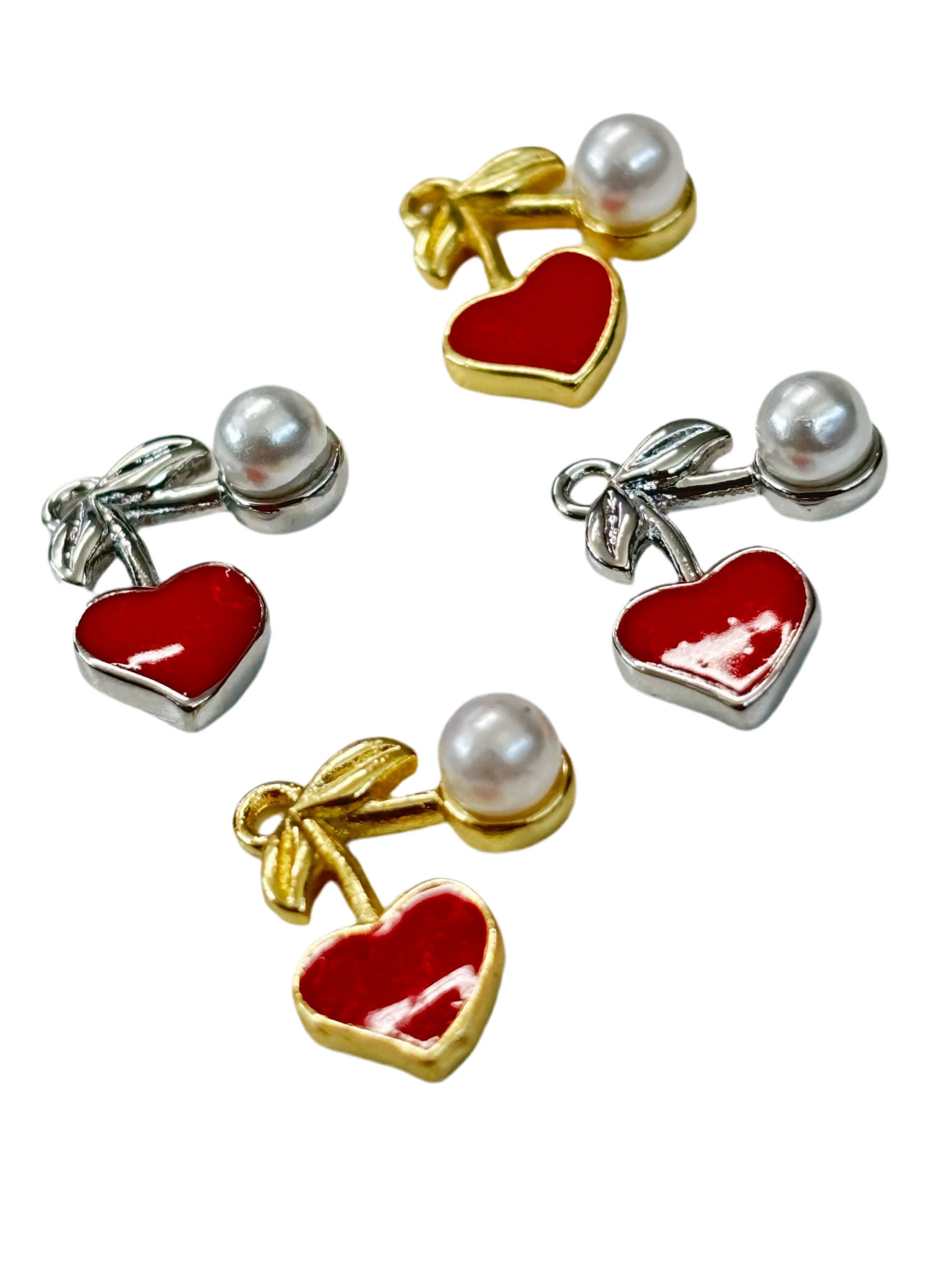 11mm Cherry Heart W/ Pearl Silver/Gold Plated (29194)