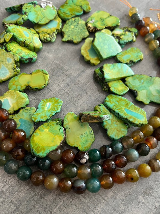 Irregular Green Turquoise/  12mm agate