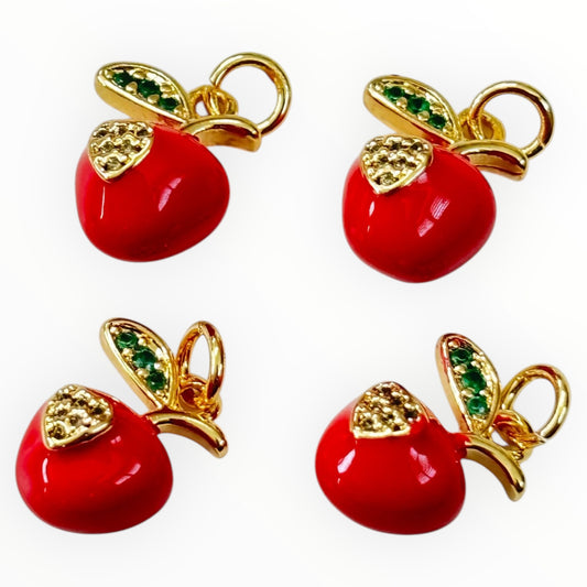 13mm Enamel/Zirc Apple W/Heart 18k Gold Plated (29208)