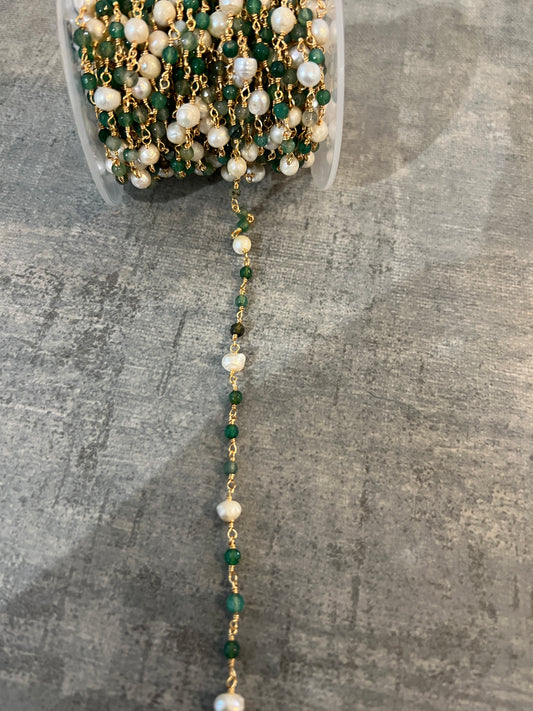 Green Agate W/Pearl Chain -26889