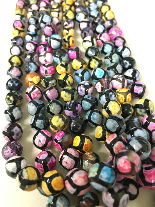 8mm Multicolor with Black Line Agate Faceted Strand / Agata