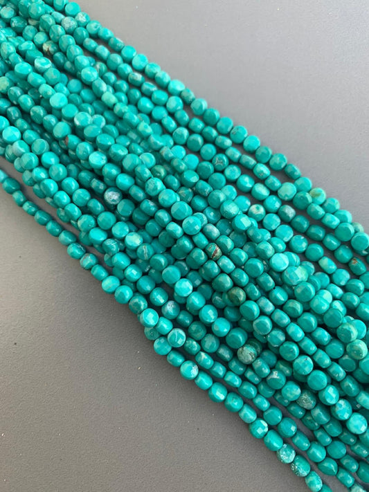 4mm Teal Turquoise Flat Coin Faceted Qty 90 beads per strand 21721