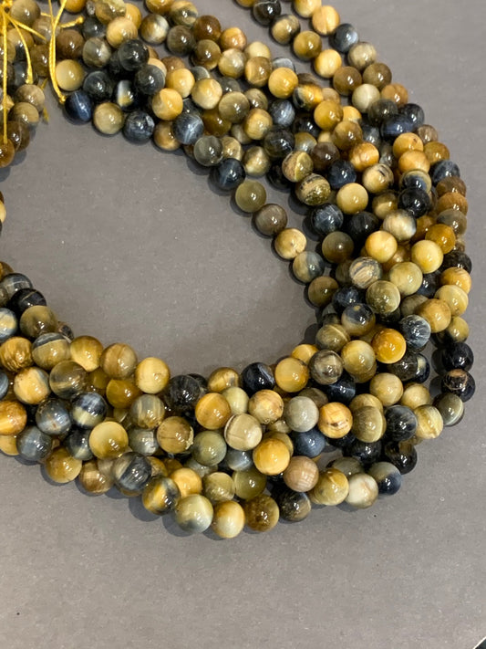 8mm mix tones with yellow tiger eye /  Ojo de Tigre 20846