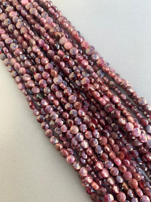 4mm Ruby Flat Coin Faceted Qty 90 beads per strand 21716