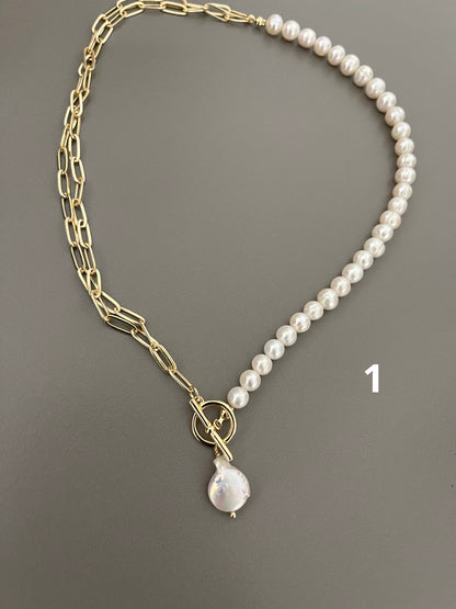 Necklace with pearl and 18k chain