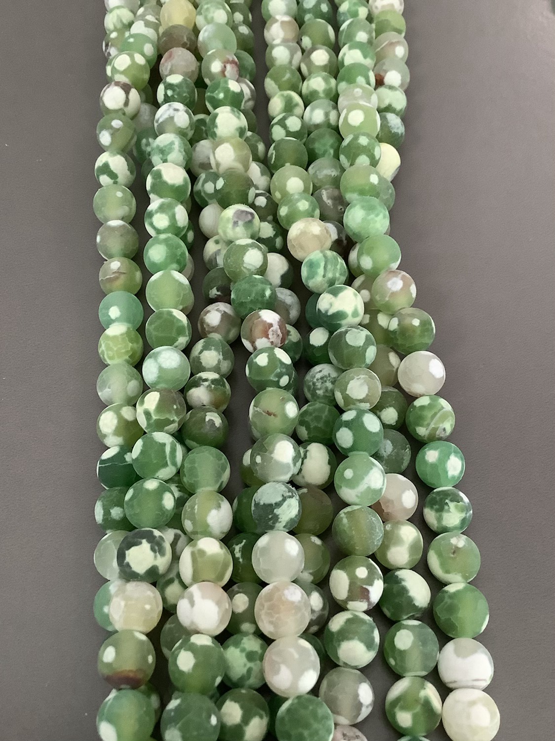 8mm Green with White Agate Matte strand 21789 Qty 46 bead per strand