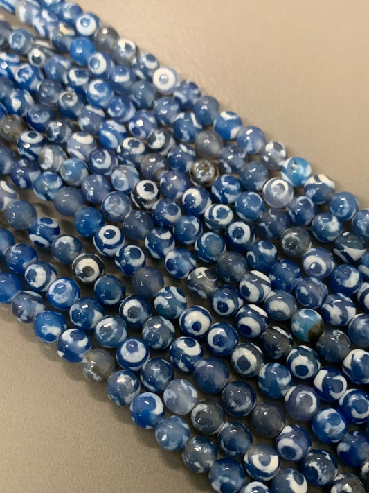 6mm Blue White Tibetan Agate Qty 62 beads per strand 21705