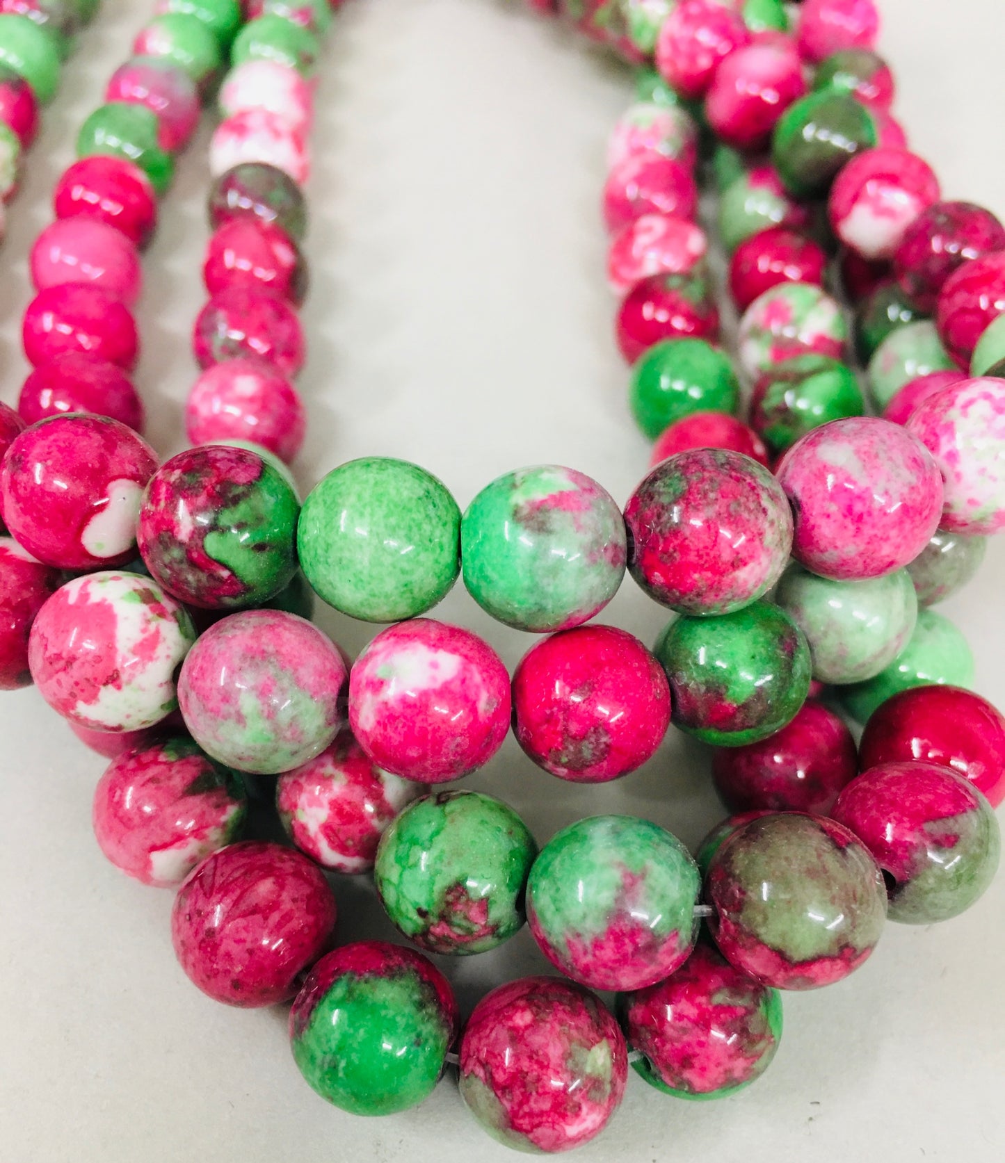 10mm Pink and Green Jade Strand