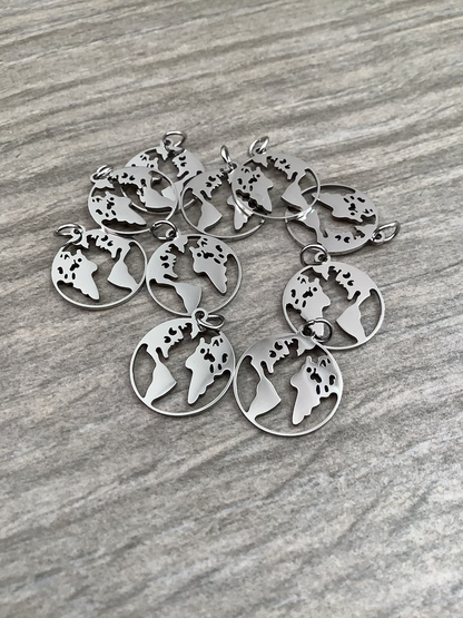 20x17mm World Map Stainless Steel Gold/Silver qty1- 22687/22688