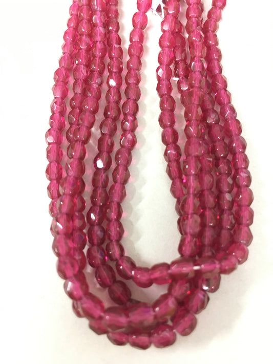 4mm Magenta Round Faceted Czech Strand / Redondo