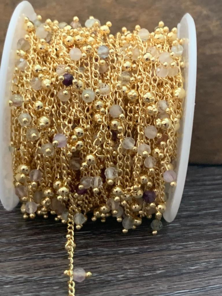 Gemstone lila mint clear chain per foot goldfilled 21351