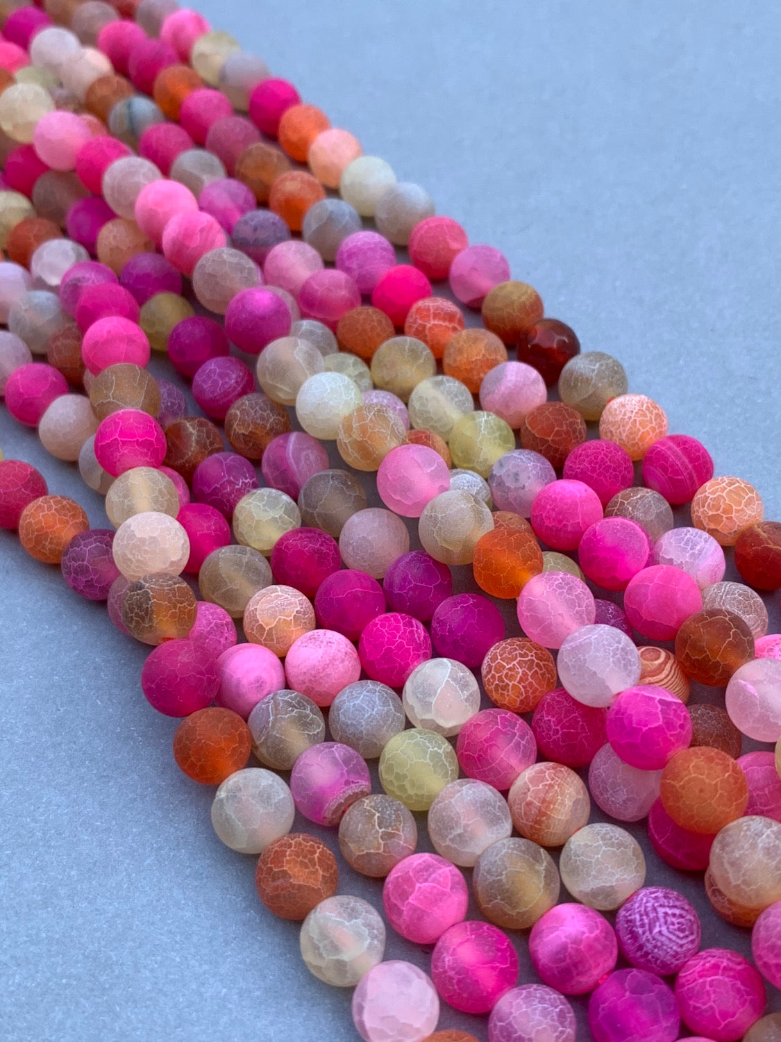8mm matte agate hot pink  qty 47 beads per strand 21047