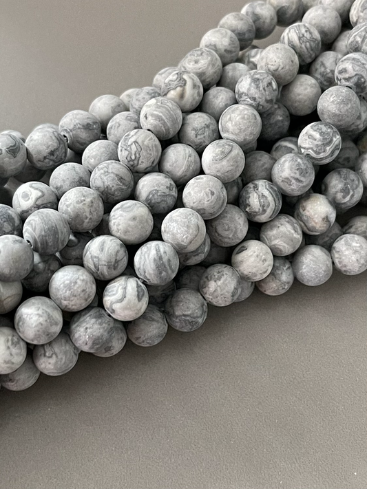 8mm Grey/White Jasper qty1- 21979