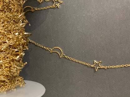 Moon and star chain gold filled per feet por pie cadena 20577  /20576