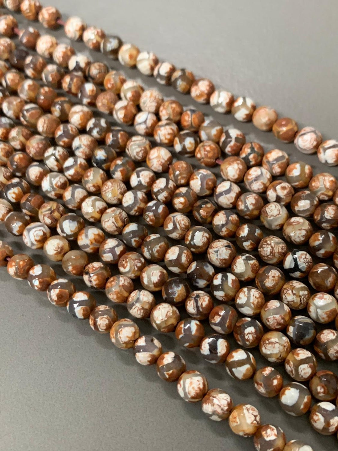 6mm Cream brown Tibetan Agate Qty 62 beads per strand 21710