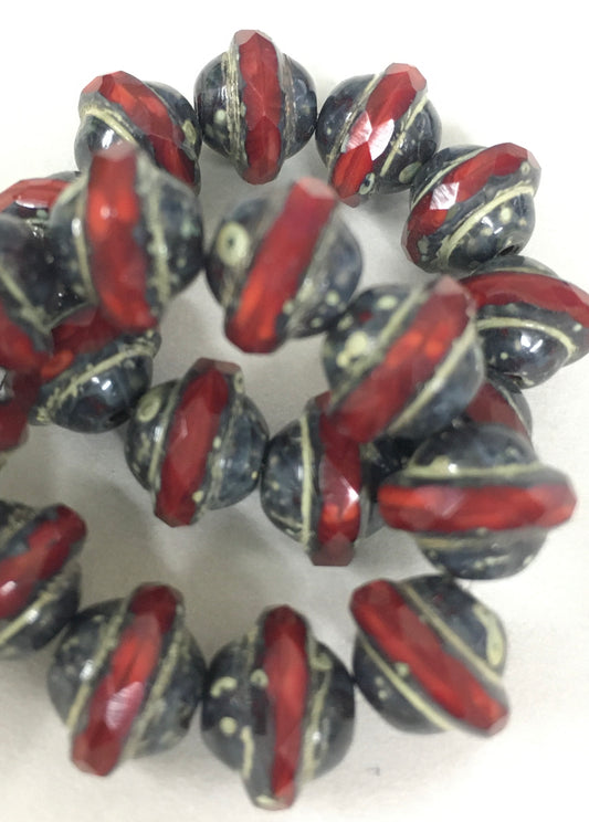 8mm Red and Gray Sarturn Czech Strand / Saturno