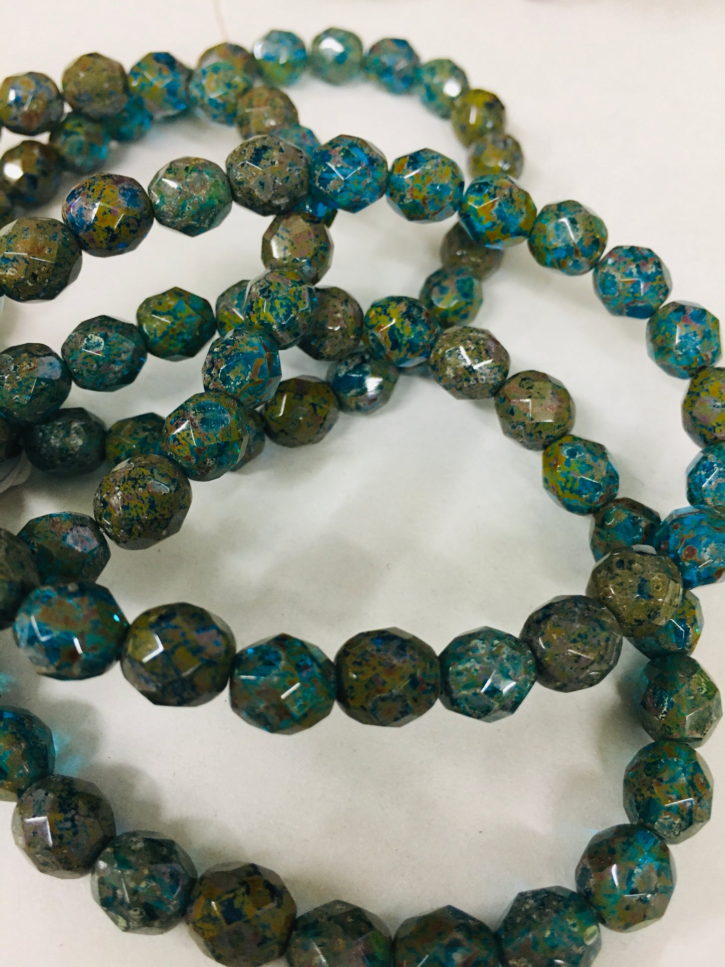8mm Blue and Green Round Faceted Czech Strand / Redondo