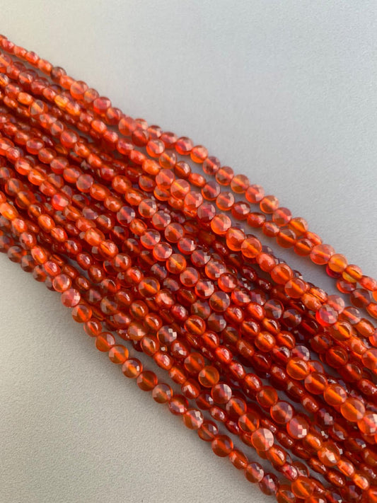 4mm Carnelian Flat Coin Faceted Qty 90 beads per strand 21732