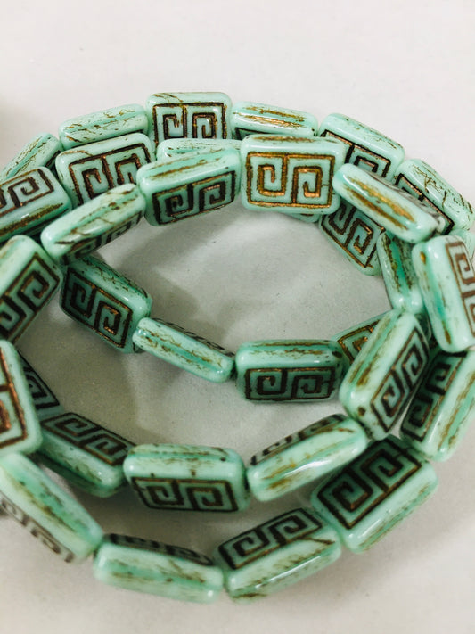 12mm Ming Green Rectangle Czech Strand / Rectangulo