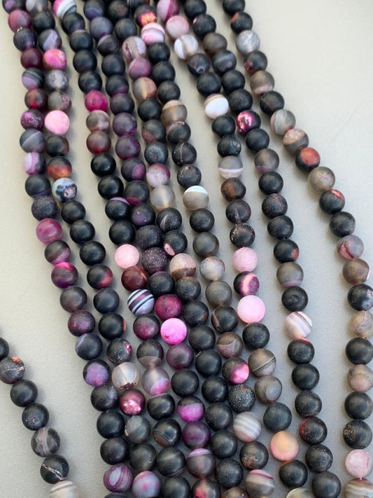 8mm Black Rose Violet Agate Matte Qty 46 beads per strand 21758