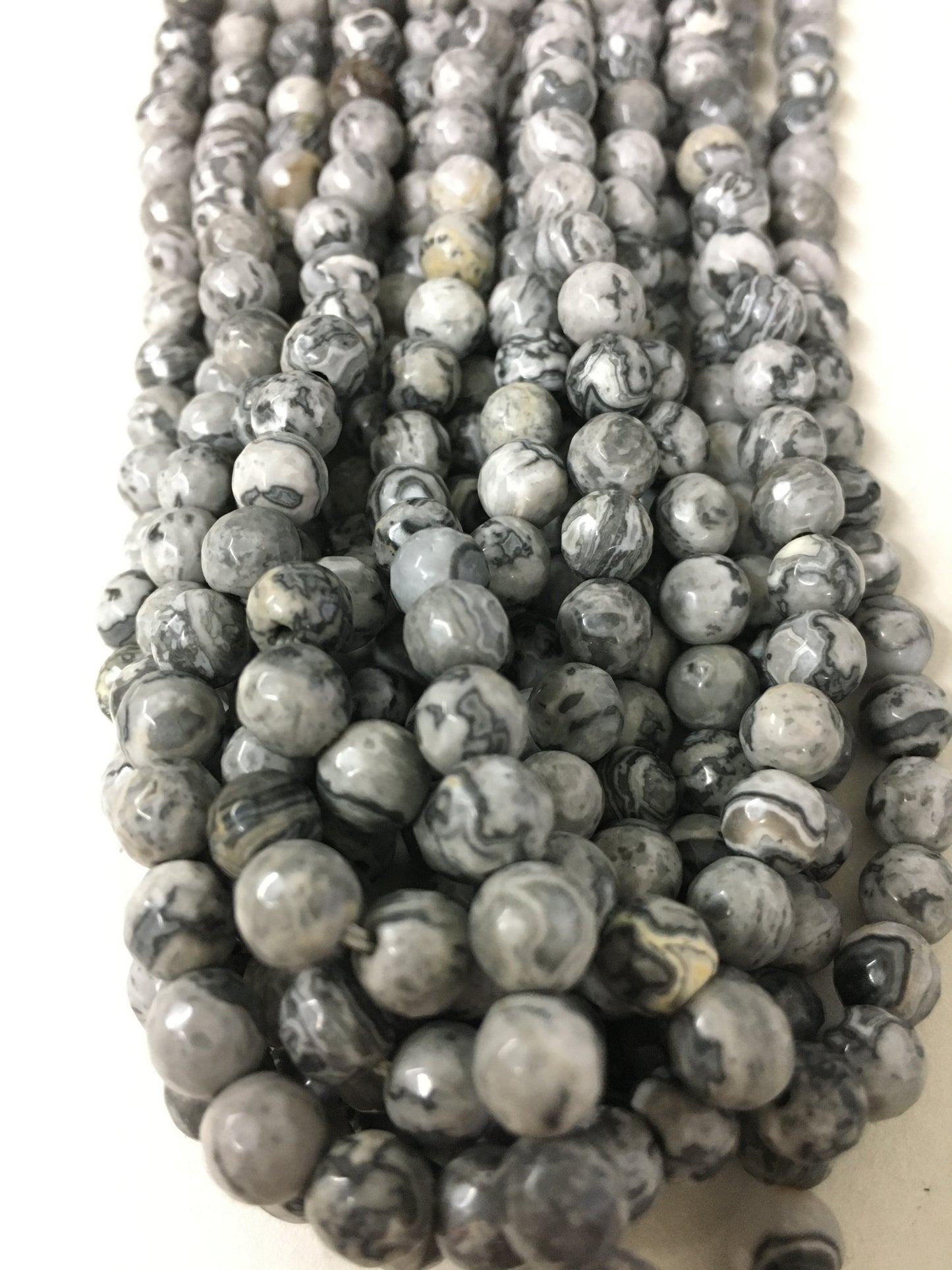 5mm Gray and Cream Jaspe Faceted Strand