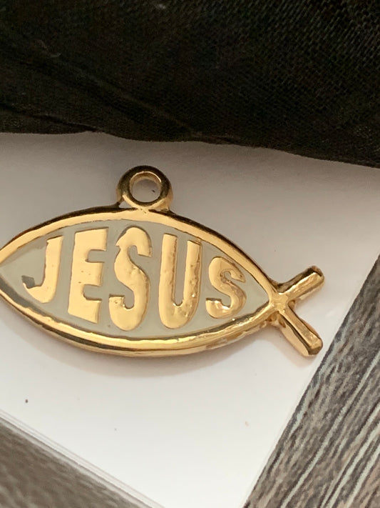 Jesus Fish with White Charm Gold