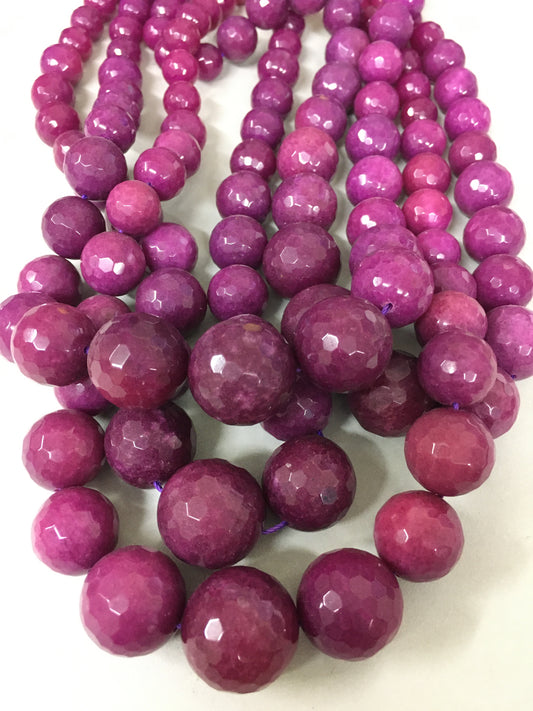 8mm to 20mm Magenta Different Size Round Jade Faceted