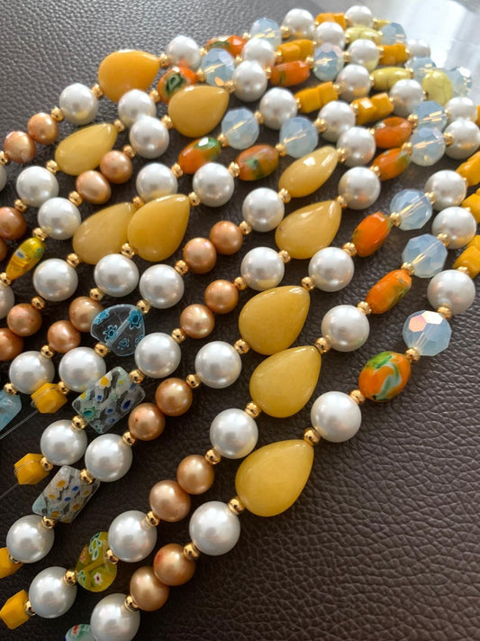 Yellow Drop with Pearls Mix Strand 21473