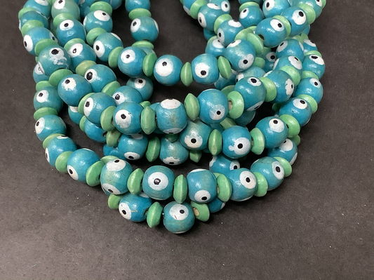 10mm wood round and rondelle blue/teal with eye 14875