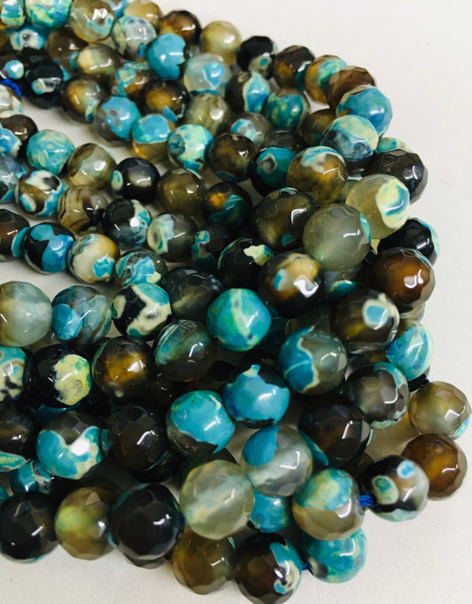 8mm Blue, Brown and Black Agate Faceted Stand / Agata 16435