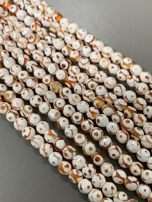 6mm Cream Amber Tibetan Agate Qty 62 beads per strand 21709