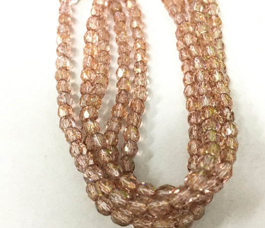 4mm Pink and Brown Round Faceted Czech Strand / Redondo