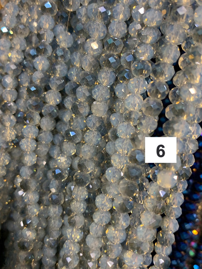 6x4mm Gray tones Rondelle Faceted Crystal Strand / Cristales Gris