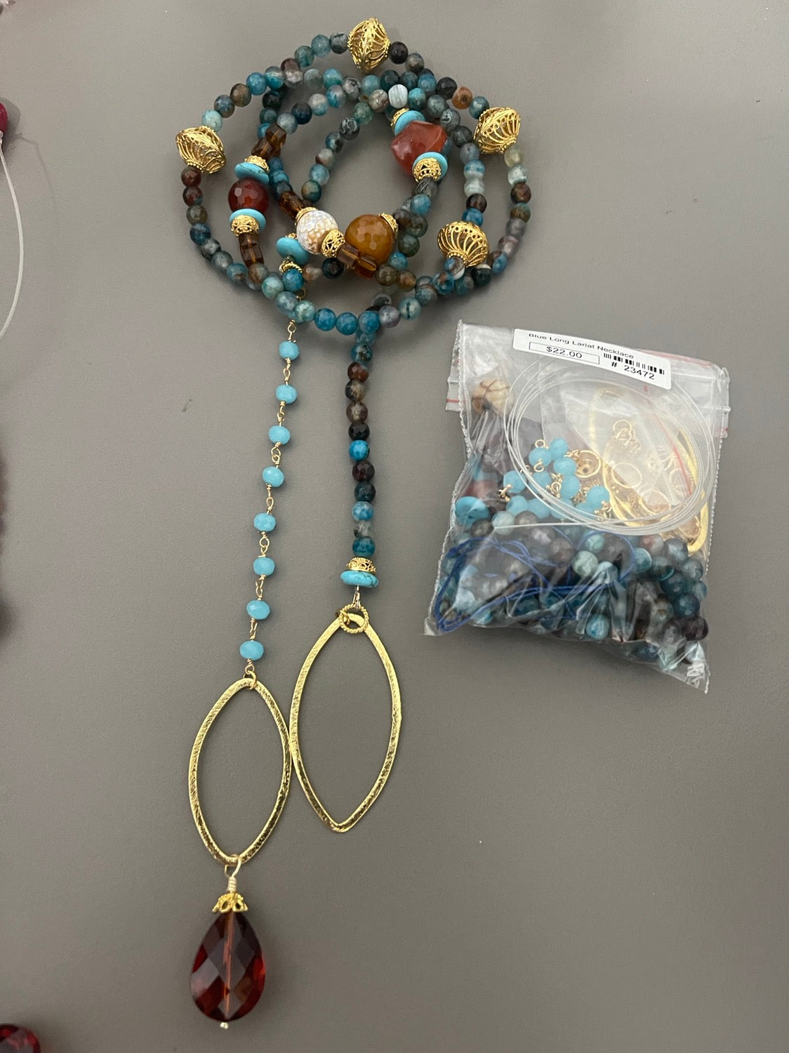 Blue Long Lariat Necklace kit all materials included Qty1- 23472