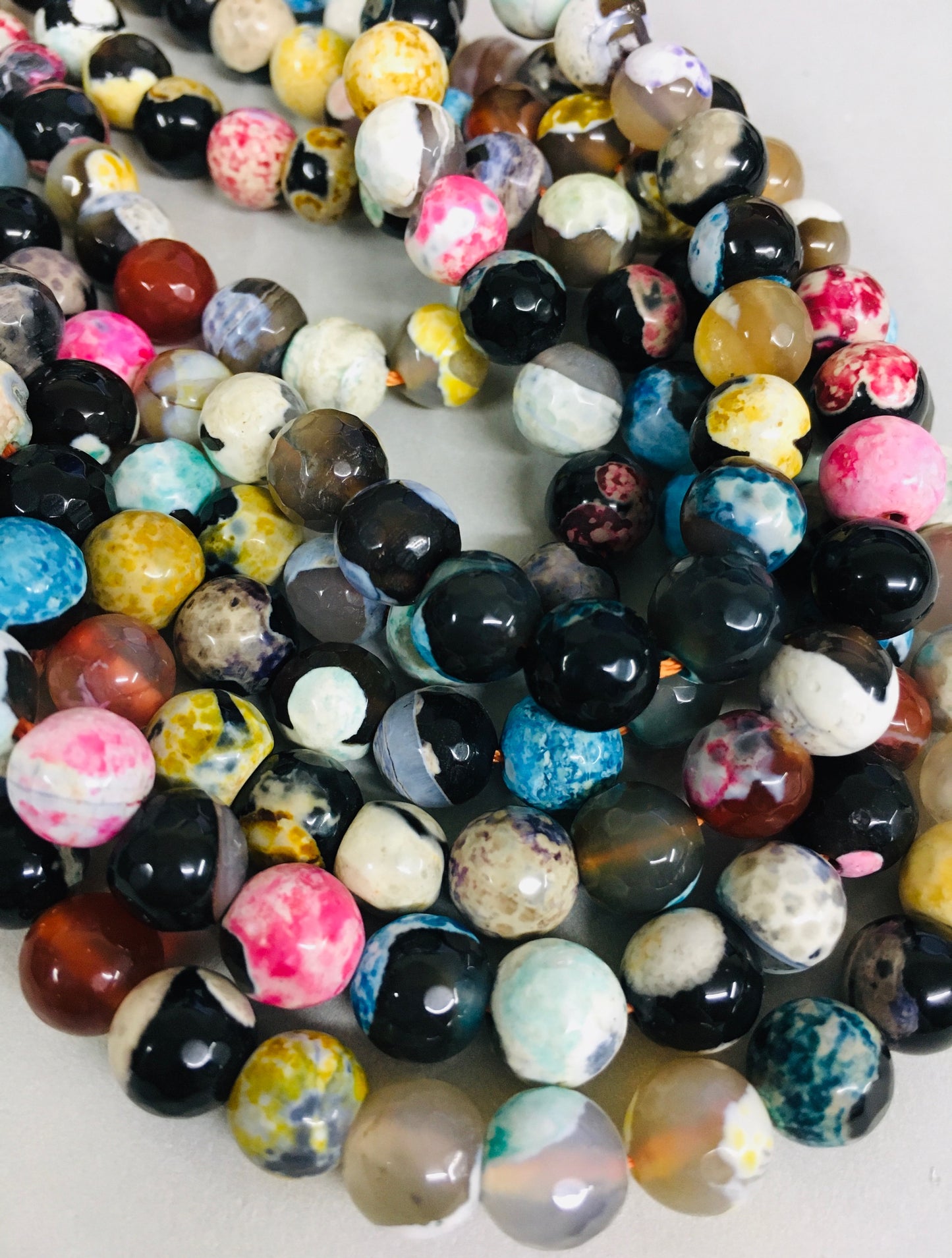 8mm Pink, Blue, Green Purple, Black and White Agate Faceted Strand / Agata