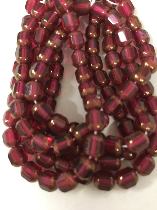 7mm Fuchsia Cathedra Cut Round Faceted Czech Strand / Cuadrado Cubo