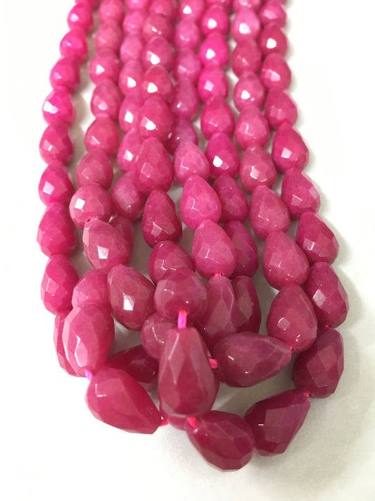 11mm Pink Drop Jade Faceted Strand / Gota