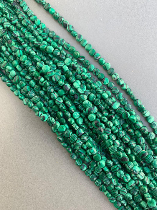 4mm Malachite Flat Coin Faceted Qty 90 beads per strand 21717