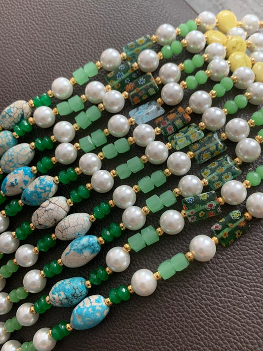 Green and blue  mix strand with milifiori 21481