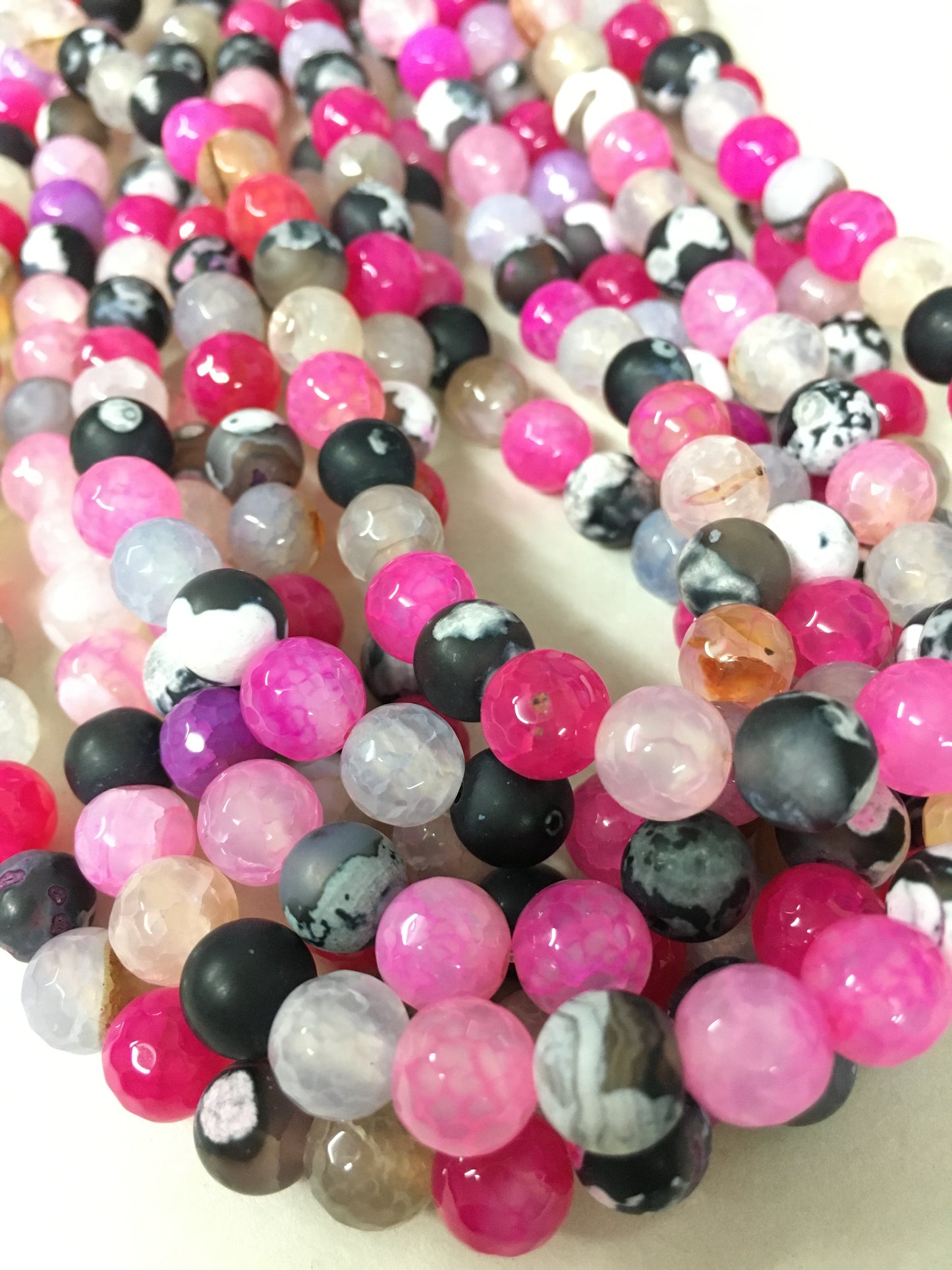8mm Pink, Black and Clear Agate Faceted Strand / Agata