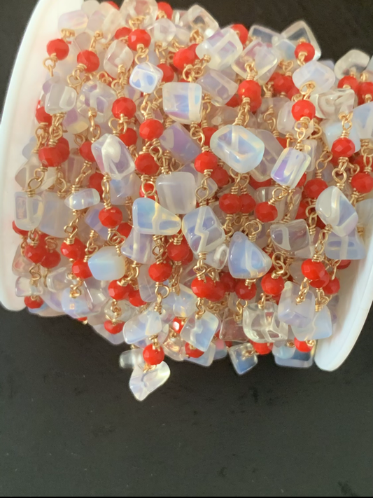 Opal red chip gold filled chain by ft  21420