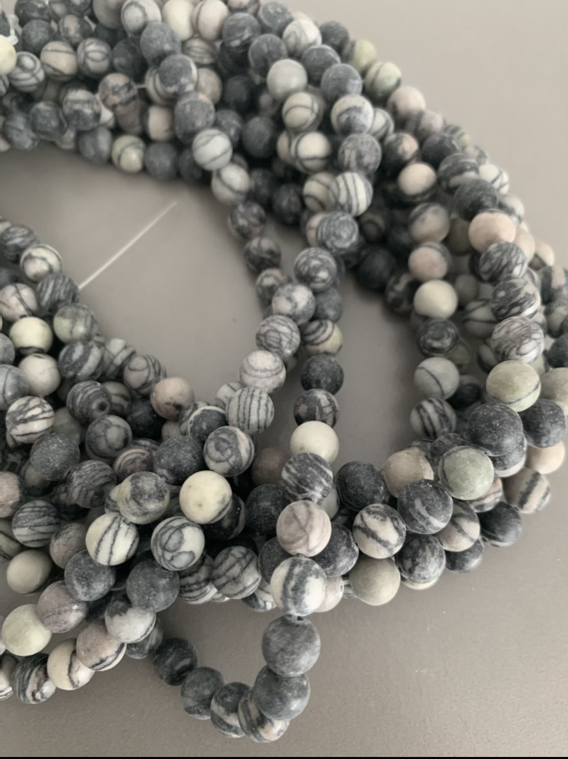 8mm black/grey Picasso jasper qty 48 beads 21646