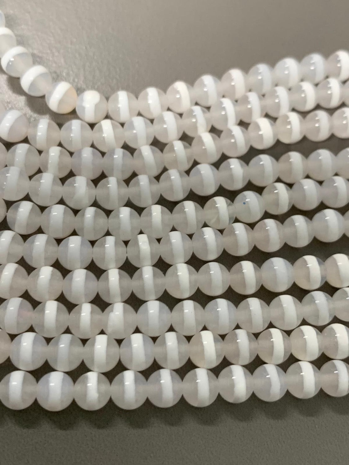 6mm White Cream Line Tibetan Agate Qty 62 beads per strand 21706