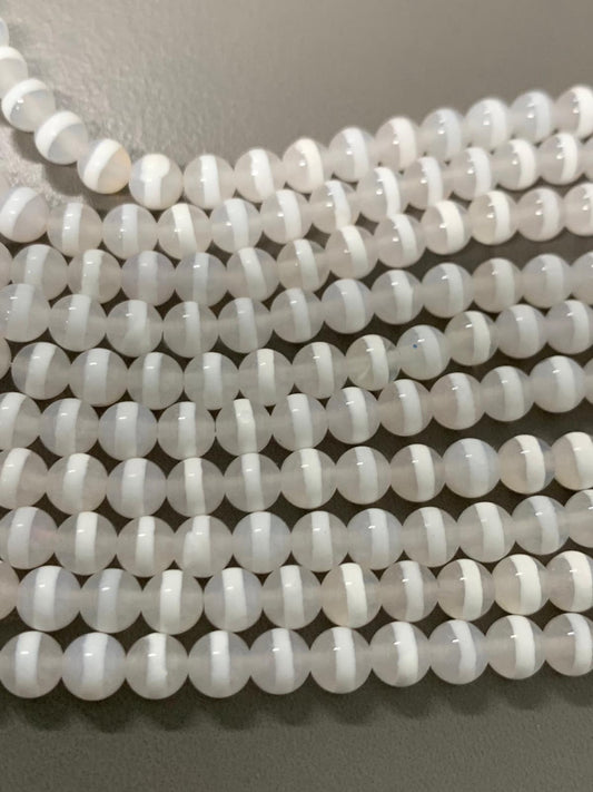 6mm White Cream Line Tibetan Agate Qty 62 beads per strand 21706